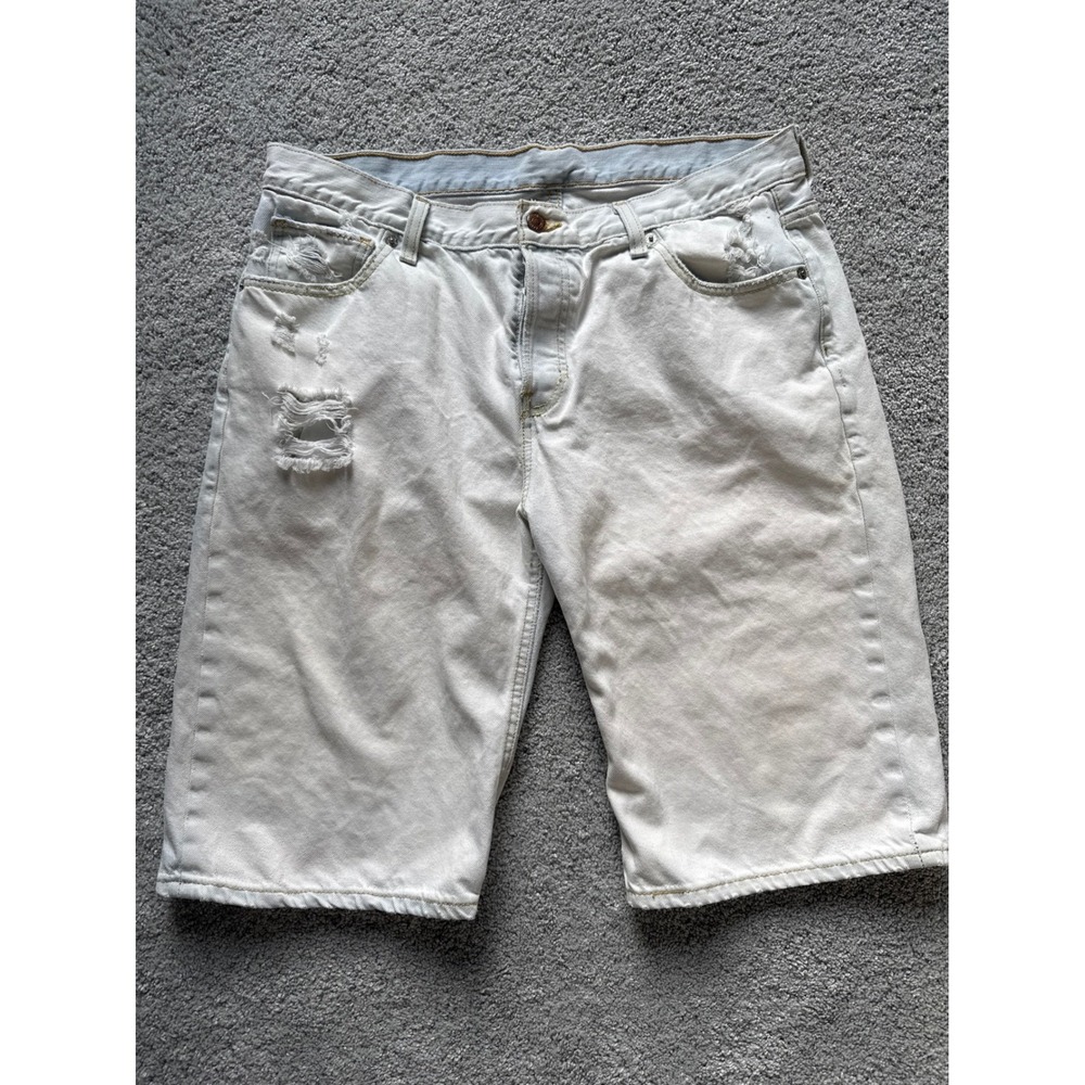 Levis Mens Distressed‎ Denim Shorts Light Wash Button Fly Ripped Size 11 Medium
